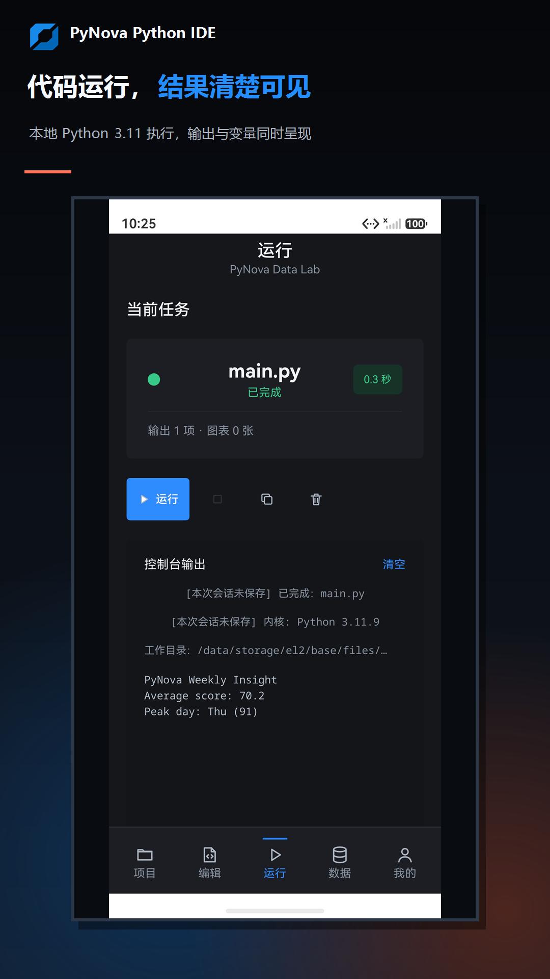PyNova 手机端 Python 运行结果